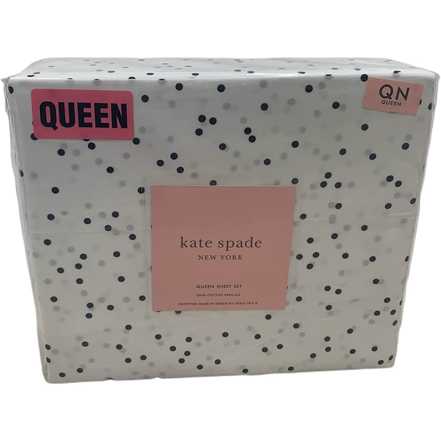Kate Spade Cotton Percale Queen Sheet Set in Confetti Dot Black Scattered Dots on White