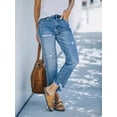 thumbnail image 2 of Distressed Light Blue Denim Jeans Women's Casual Crop Straight Leg Washed Mid Rise Non-Stretch Cotton Classic Ankle Length, 2 of 4