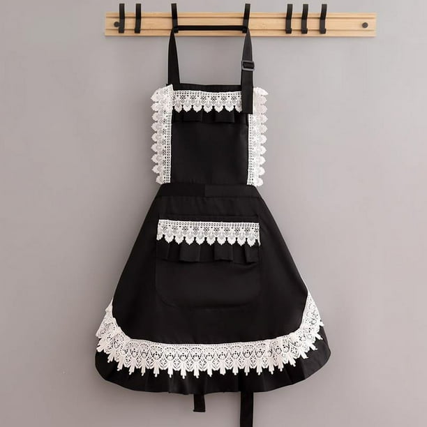 Precioso delantal ajustable de encaje para trabajo, tienda en casa, cocina, delantales para mujer con bolsillo para regalo
