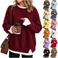 thumbnail image 7 of FAIWAD Crew Neck Layered Sweatshirt for Women Oversized Patchwork Long Sleeve Pullover Side Split Casual Sweatshirts, 7 of 7