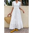 thumbnail image 6 of Ivory White Hollow Out Embroidery Tiered Puff Sleeve Maxi Dress, 6 of 17