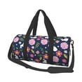thumbnail image 2 of Xecao Floral Rabbit print Round Travel Duffel Bag is a foldable gym bag with an inner pocket, perfect for travel sports, 2 of 8
