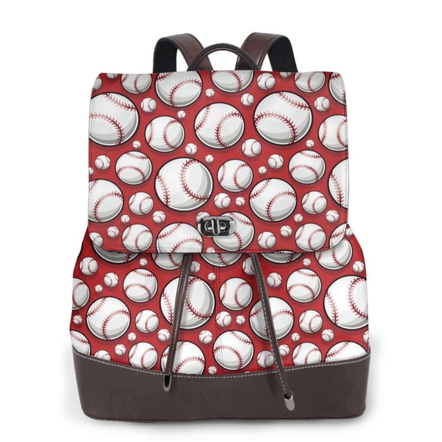 Vsdgher Cute Baseball Pattern PU Leather Backpack,Purse for Women Fashion Multipurpose Design Handbag Ladies Shoulder Bags Travel Backpack