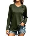 thumbnail image 3 of Josdec Solid V‑Neck T‑Shirt for Women Raglan Long Sleeve Curved Hem Soft Knit Casual Basic Base Tops S‑2XL, 3 of 7