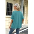 thumbnail image 3 of Women's Solid Color Round Neck Loose Short-Sleeved T-Shirt Top, 3 of 3