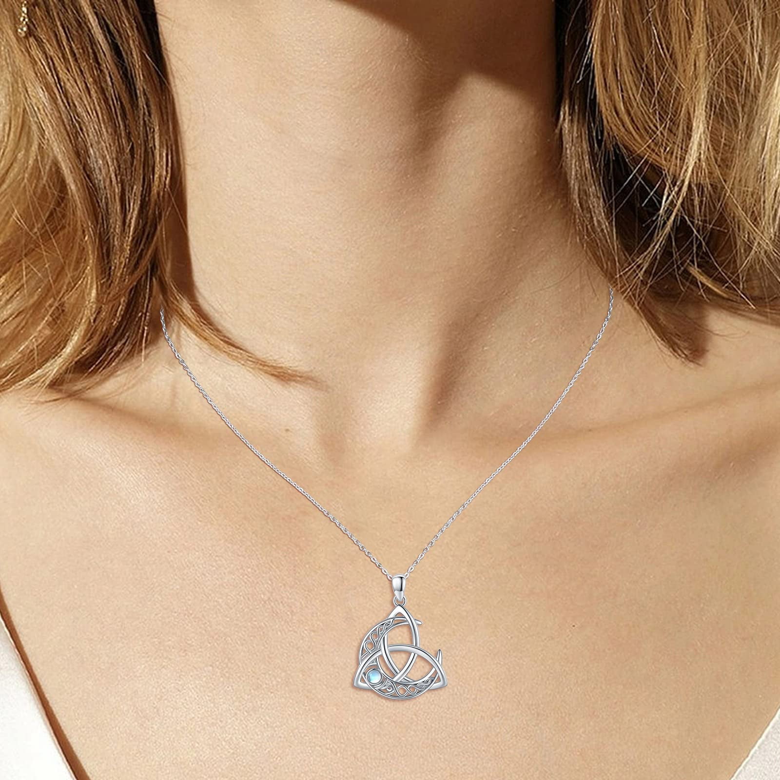 Midir&Etain Celtic Moon Necklace 925 Sterling Silver/Moonstone/turquoise Celtic Knot Pendant Necklace Crescent Irish Necklace Celtic Jewelry Women's Men's Gift