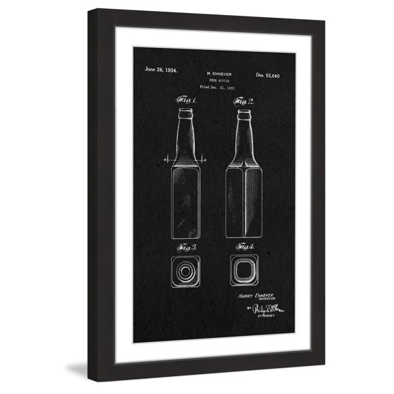 "Beer Bottle 1933 Black Paper" Framed Painting Art Print