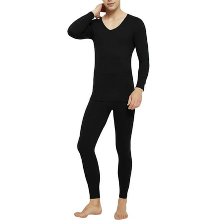 Letdown Men s Cotton Base Layer Thermal Underwear Sets Lightweight Base Layer Classic Long Sleeve Shirt Bottom Warm Base Layer for Winter Skiing Hunting (A-Black L)