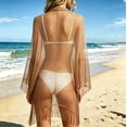 thumbnail image 7 of Hesxuno Mesh Summer Cardigans for Women Longline Beach Open Front Cover Up Fringe Boho Casual Kimono Cardigan Swimwear Bikini Coverup Khaki Free Size, 7 of 7