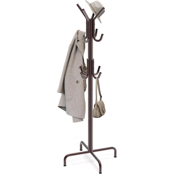 Standing Coat Rack with 12 Hooks, Heavy Duty Hat & Coat Stand for Entryway, Bronze