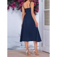 thumbnail image 5 of Midi Corset Dress Flowy Slit Lace Up Dresses for Women Tea Party A Line Casual Sundress Navy Blue XL, 5 of 8