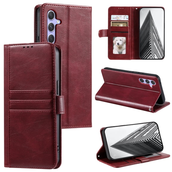 For Samsung Galaxy A16 5G Wallet Phone Case, PU Leather Flip Folio with [Shockproof TPU Inner Case], Kickstand Card Slots Anti-fall Slim Strong Magnetic Closure Phone Case Cover,Winered