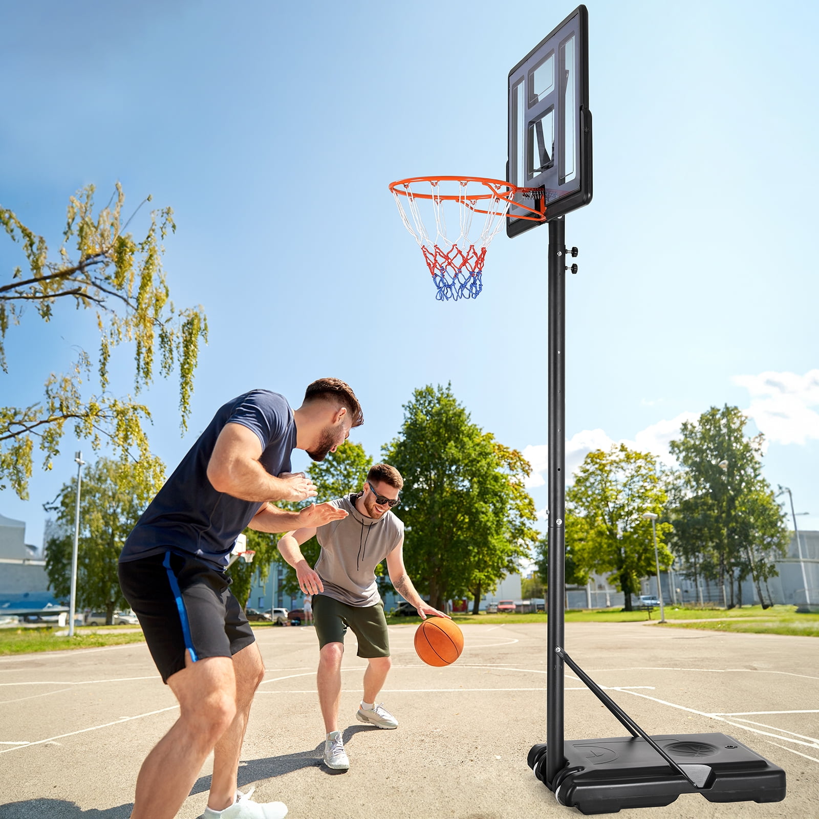 LAZY BUDDY 44in Portable Basketball Hoop Goal Basketball Hoop System Height Adjustable 4.4ft - 10ft,  Indoor Outdoor PVC Backboard