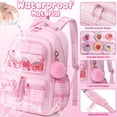 thumbnail image 4 of 3PCS Kawaii Strawberry Backpack with Lunch Box Pencil Case, Checkered Bow Waterproof Backpack School Bookbag Set, 4 of 9