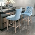 thumbnail image 3 of Velvet Bar Stools Set of 2 - 27" Seat Height Barstool, Bar Chairs Fit Counter or Bar Height, Kitchen Stools for Island, Tufted Back, Wood Frame, Upholstered (Light Blue, Set of 2), 3 of 11