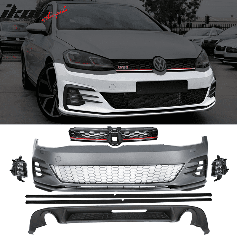 Fits 17-19 VW Golf 7.5 GTI Style Bumper Cover w/ Fog Lights Grille Side ...