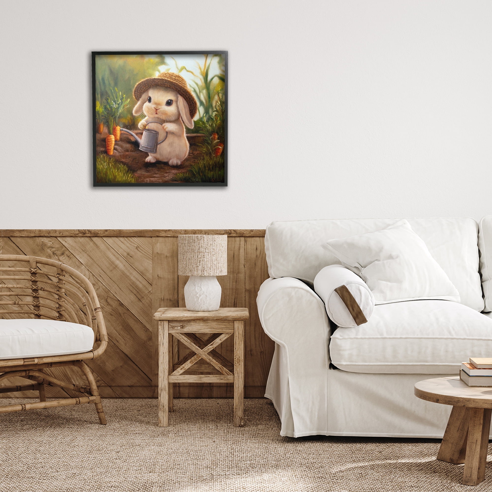 Stupell Industries Bunny with Carrot Garden Black Framed Giclee Art, design by Lucia Heffernan