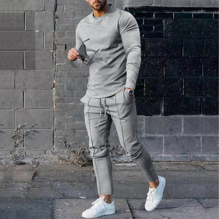 Hfyihgf Men's Tracksuit 2 Piece Long Sleeve Pullover Jogging Track Suit  Athletic Casual Slim Fit Sweatsuit(Gray,3XL)