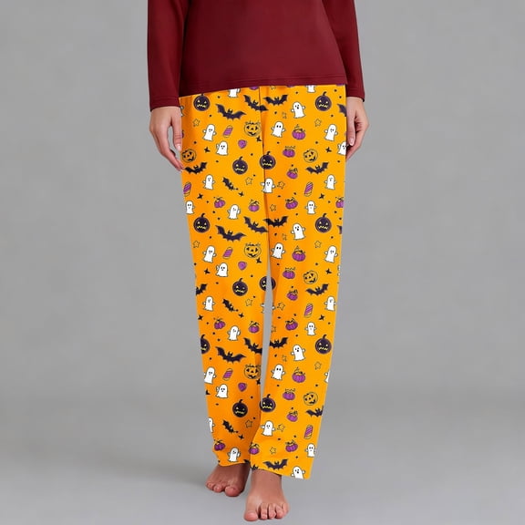 Jovrlynd Pajama Pants for Women Halloween Cute Print Elastic Waist Pockets Plus Size Sleep Pants Soft Comfy Lounge Pants, S-5XL