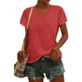 thumbnail image 4 of Womens Summer T Shirts V-Neck Casual Regular Fit Tee Short Sleeve Solid Color Spring Fashion Tops, 4 of 7