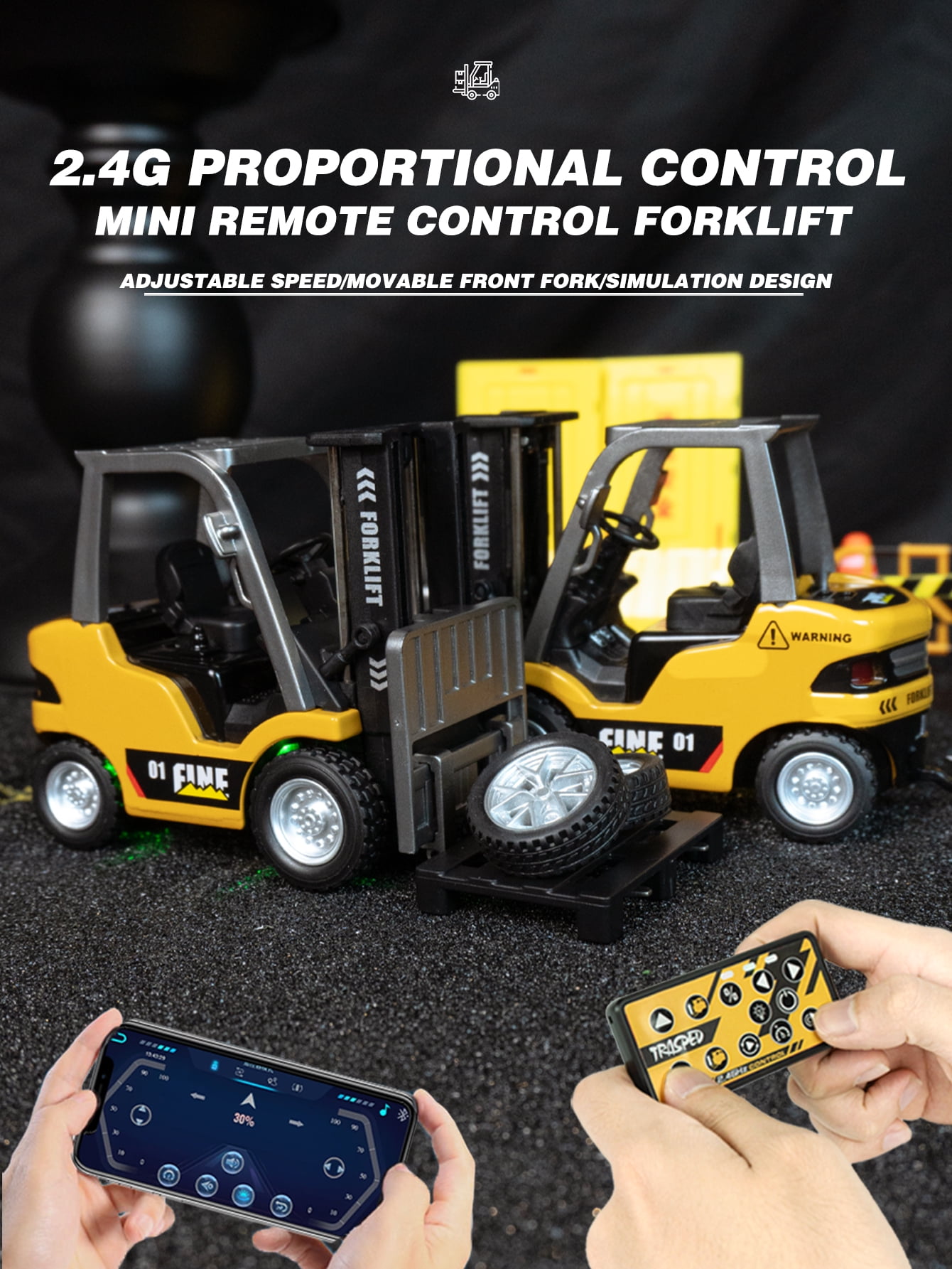 1: 64 alloy forklift with plate car remote control: multi-channel control, 2-in-1 fork hook deformation, suitable for adults, children, boys and girls