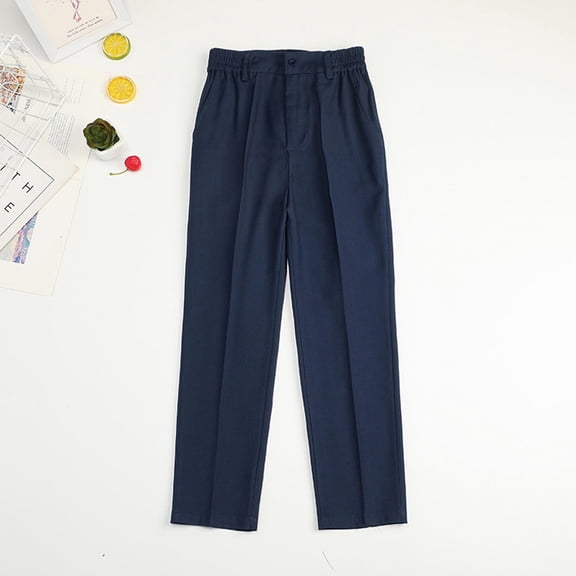 Kids Unisex Straight Leg Trousers Elastic Waist Formal Uniform School Pants Soft Twill Chinos for Kindergarten, 3T-17Y