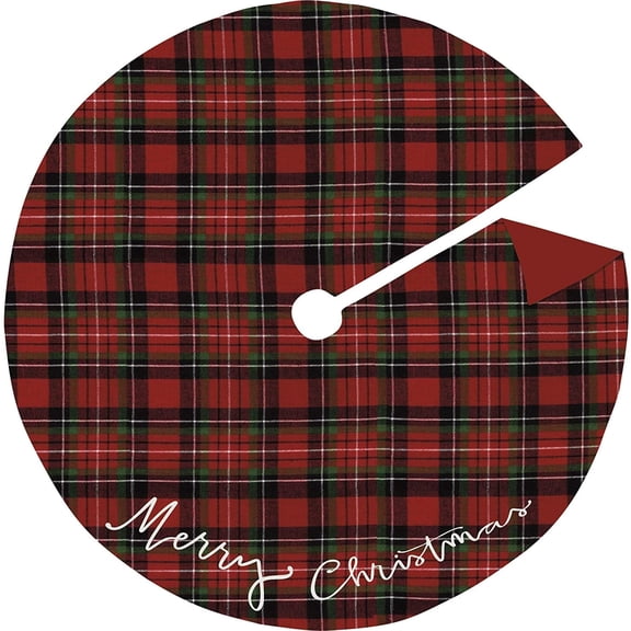 Plaid Merry Christmas Tree Skirt- 24" Diameter, Black, Red, White, Tartan Design, Flannel, Christmas Decor