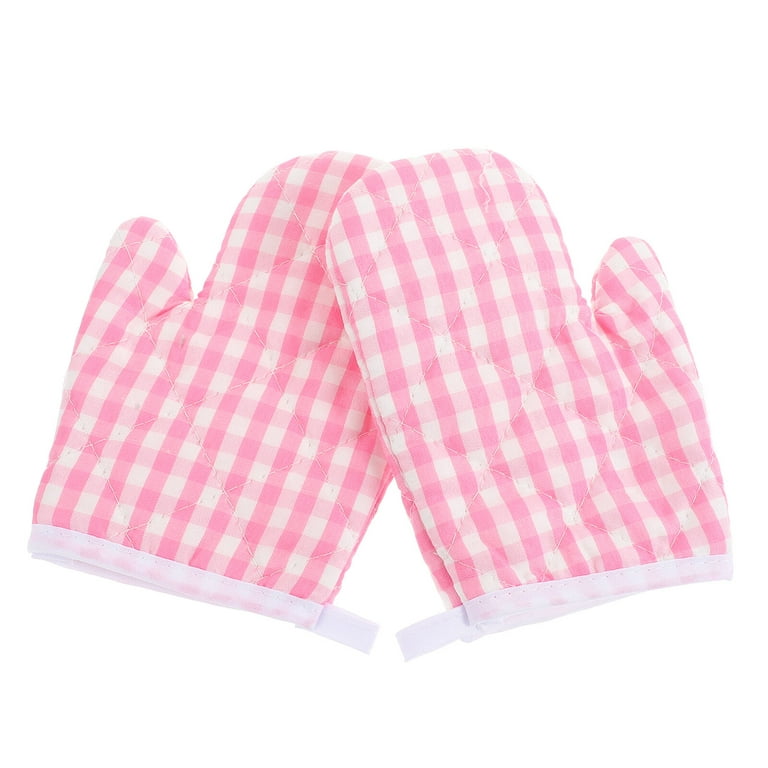 DOERDO 2 Pack Kid Oven Mitts for Children Heat Resistant Kitchen Mitts,  Great for Cooking Baking, Age 4-12 (7x4.7, Sweet Heart)