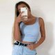 thumbnail image 2 of Camisetas sin mangas fruncidas para mujer, camisetas sin mangas lisas, top corto informal a la moda para mujer, top corto con lazo para la calle, top deportivo de verano 1, 2 of 3