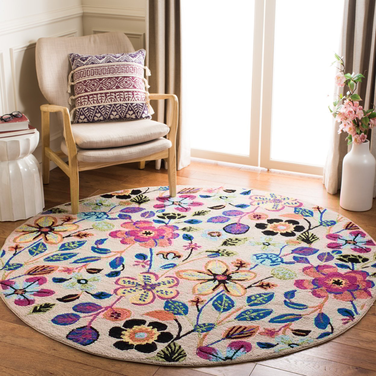 thumbnail image 3 of SAFAVIEH Four Seasons Marjory Colorful Floral Runner Rug, Ivory/Multi, 2'3" x 6', 3 of 11