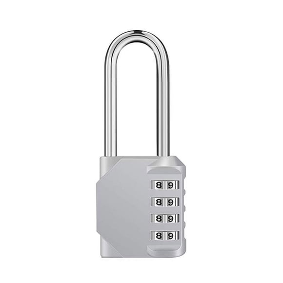 Jinsinto Long combination padlock, 4 digit number Outdoor code padlock, Long handle combination lock for locker for gym, locker room, college, school cabinet, escape game, silver