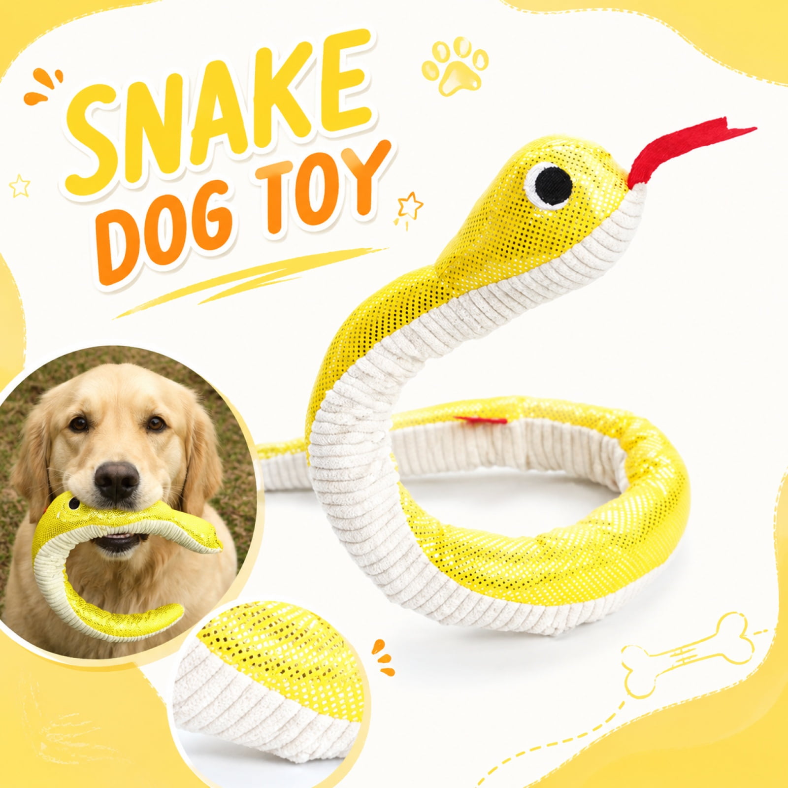 Flexible Bending Cartoon Snake Dog Toy Simulated Reptile Puppy Teething Toy Long Interactive Foraging Hunt Cushion Toy for Teeth Cleaning & Boredom Relief for Medium Large Dogs