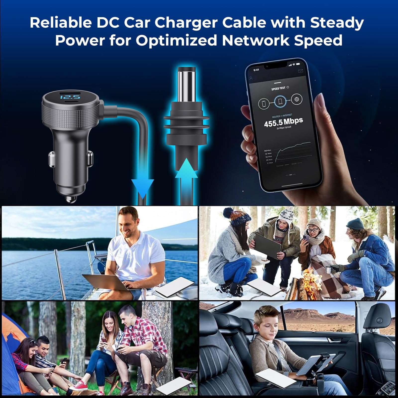 Starlink Mini Cable, 3 in 1 Starlink Mini DC Power Cable Car Charger  and Cigarette Lighter Adapter 12V-48V with Digital Display,  USB-C and USB-A Ports for Trucks and Cars, 10FT Cable