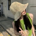 thumbnail image 6 of 56-58cm hat circumference summer hollow sunscreen sun hat breathable color wide-brimmed woven straw hat women - Beige, 6 of 6