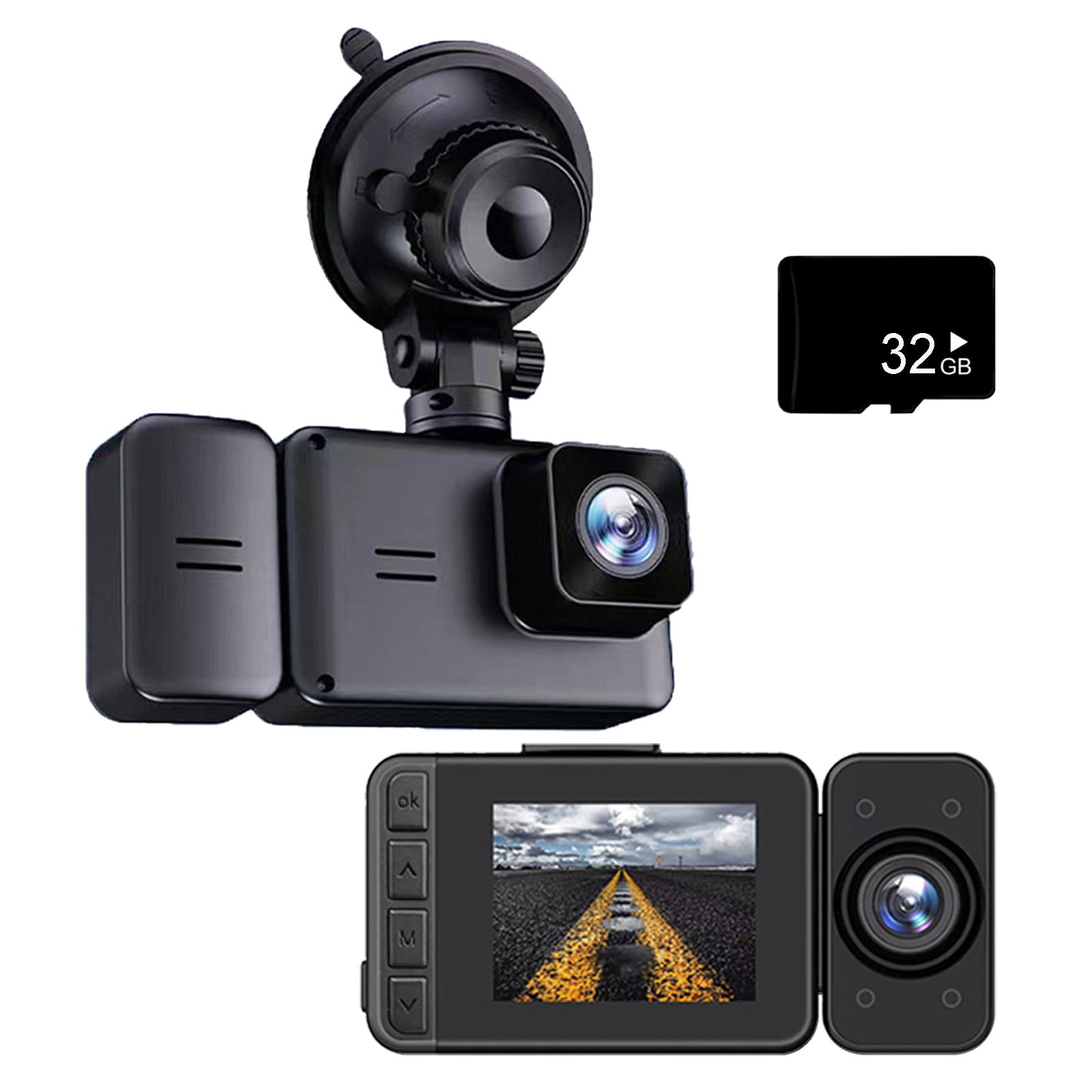 Kieccall WiFi Dash Cam with 32G/64G Card - 1080P FHD Front/Inside Dual Lens, Infrared Night Vision & Loop Recording for Cars