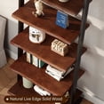 thumbnail image 4 of 5-Tier Solid Wood Ladder Bookshelf with Natural Live Edge, Walnut Finish, Leaning Space-Saving Shelf for Living Room, Bedroom, Home Office, 4 of 8