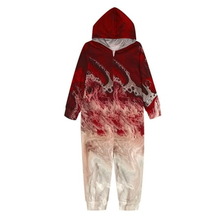 

Kalauyu Boys Girls Halloween Matching Family Sleepwear Fashion Print Hooded Long Sleeve Romper Pjs Family Outfit Family Outfit