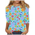 thumbnail image 2 of Cavosen Happy Easter 3/4 Sleeves Women's Shirts and Blouses Summer Eggs Floral Print Pullover Shirts Round Neck Festival Tops Vacation Holiday Tee Shirts Loose Dressy T Shirts M, 2 of 5