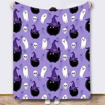 Halloween Blanket (51*39Inces) Style E, Halloween Pumpkin Ghostskull Bat Blackcat Printed Flannel Cover Blanke Polyester Blanket, Plush Multi-color