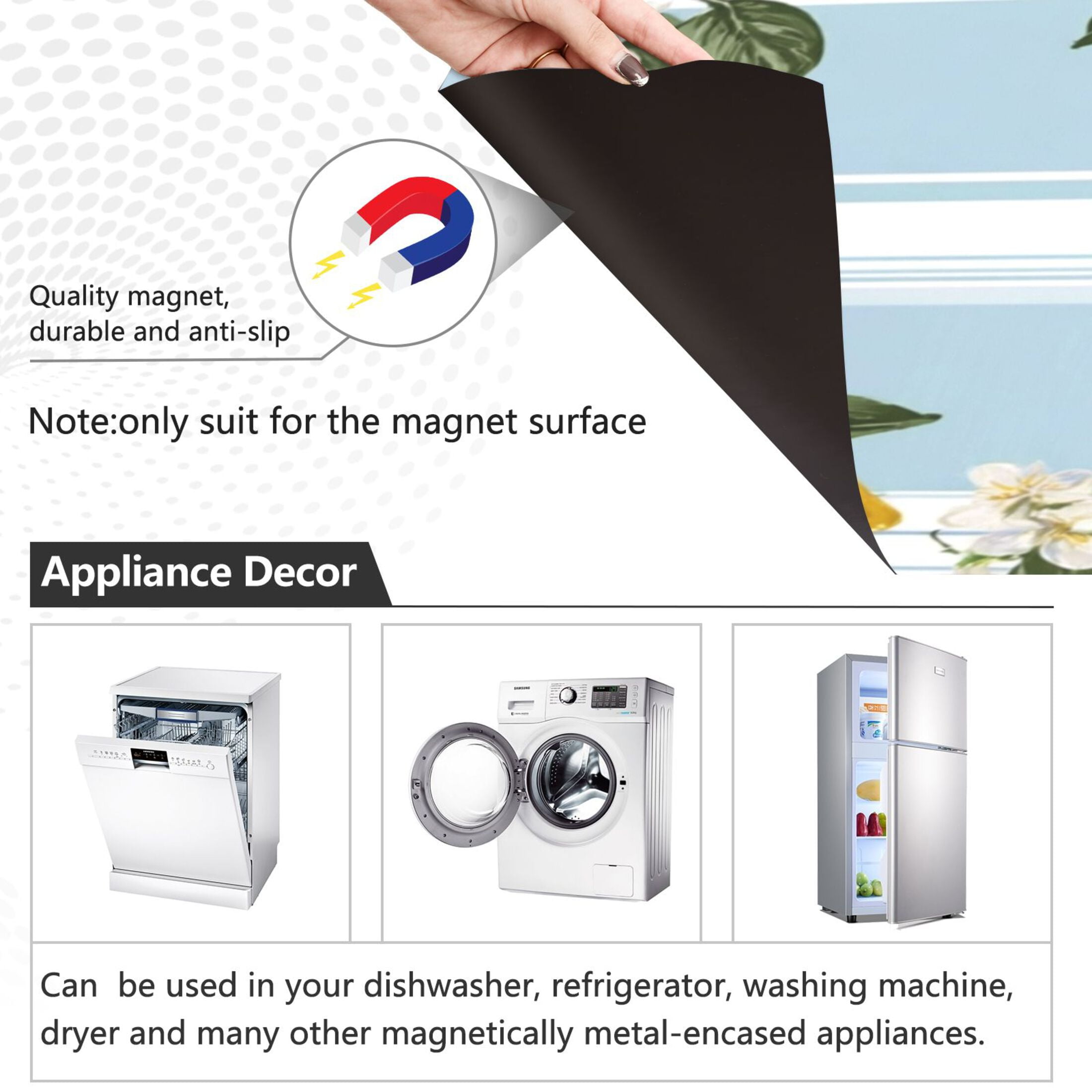 IAUYY Magnetic decorative sticker - 23x26 Inch PVC Refrigerator Decorative Cover, Removable DIY Art for Kitchen Appliances A Lemon and Flowers