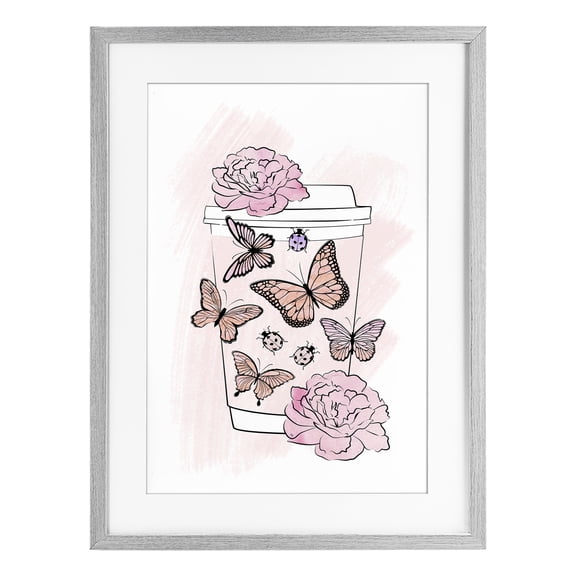 Stupell Industries Art Deco Romantic Coffee & Butterflies Gray Framed Print Under Glass, 14 x 20, by Martina Pavlova