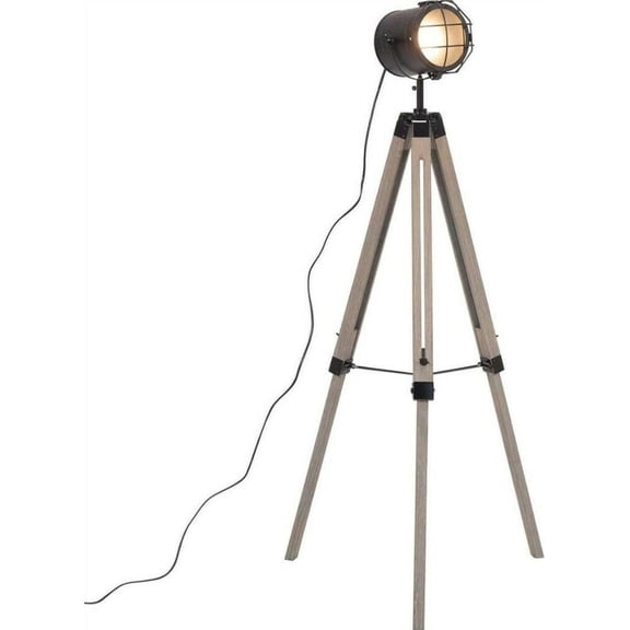 Simhoo Mid-Century Searchlight Wood Tripod Brown Floor Lamp