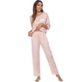 thumbnail image 2 of INSPIRE CHIC Women's Satin Pajama Set 3/4 Sleeves Tops with Pants Sleepwear Lounge Nightwear XS Pink, 2 of 5