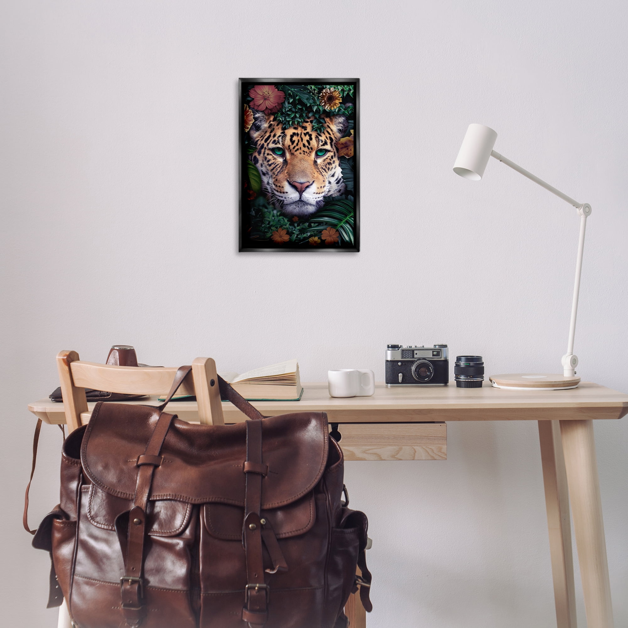 Stupell Industries Cheetah with Tropical Florals Animals Painting Black Floater Framed Canvas Art Print Wall Art, 17 x 25