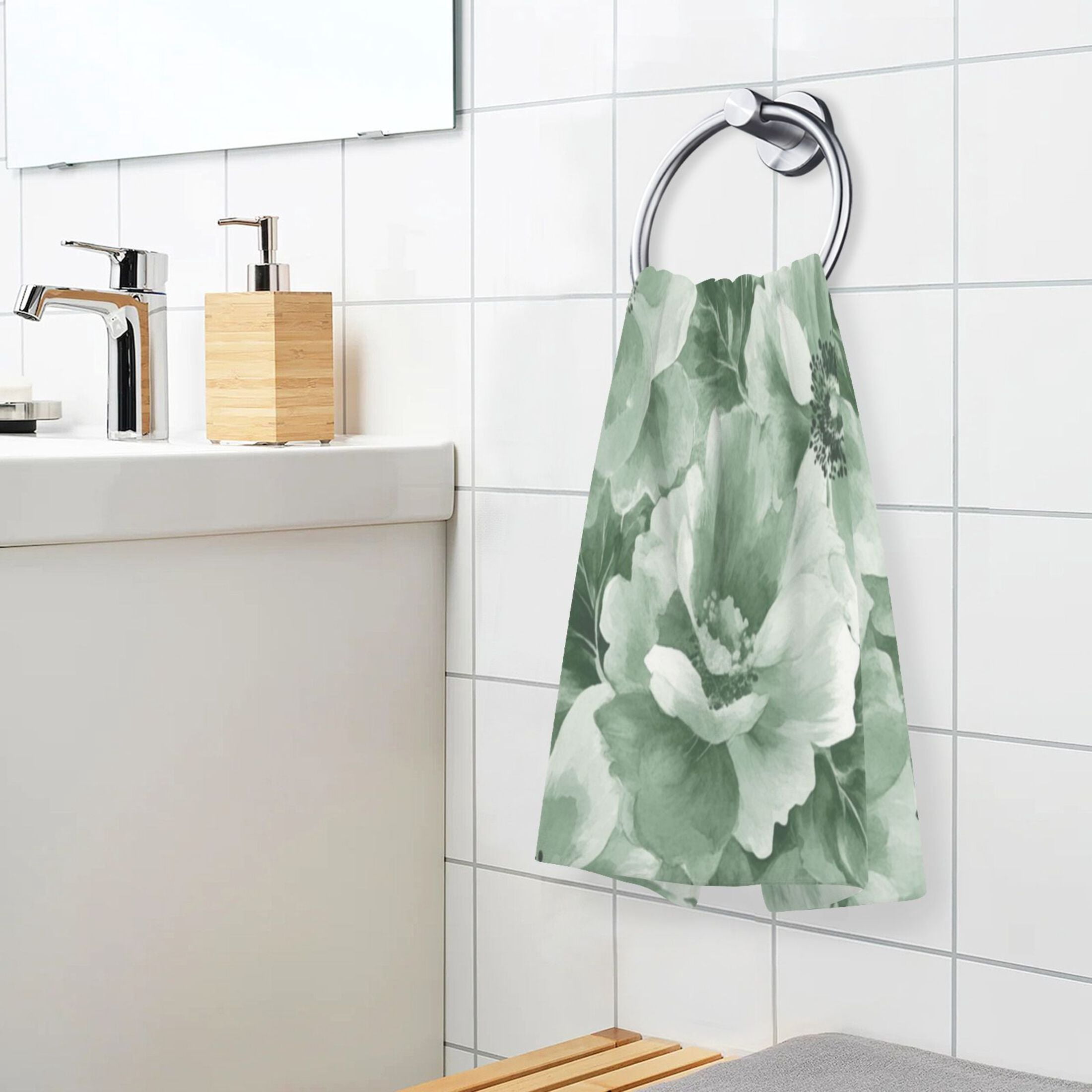 Cotton Towel Two-Piece 16x28 Inch One Sizex2 Face Towel Set Towel Set Cotton Hand Bath Towel Bathroom Beach Vibrant Green Flowers