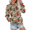thumbnail image 5 of Women's Casual Long Sleeve Round Neck Sweatshirt Fit Pleated Top with Christmas Print for Fashionable Holiday Outfits and Comfortable Wear,Wine,L, 5 of 6