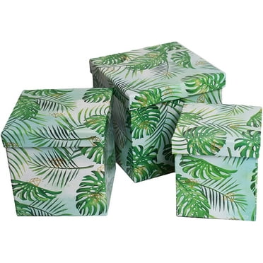 ALEF Elegant Decorative Themed Nesting Gift Boxes -3 Boxes- Nesting Boxes Beautifully Themed and Decorated! (Sq Leaf Pattern)