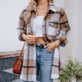 thumbnail image 4 of Yigetop Plaid Jacket for Woman Women's Overcoat Classic Button Down Plaid Printed Winter Fleece Lined Lapel Snow Coat Shirts Outwear with Pockets Jackets for Women Khaki XL, 4 of 9