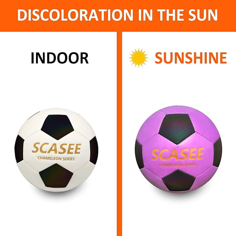 Glow Soccer Ball-Flash Holographic Reflective and Leather Size 4 & Size 5 Soccer Balls (Adult/PRO)-Discoloration in The Sun-Gifts for Men Women Indoor Outdoor Soccer Training