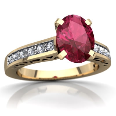 Pink Tourmaline Art Deco Ring in 14K Yellow Gold by